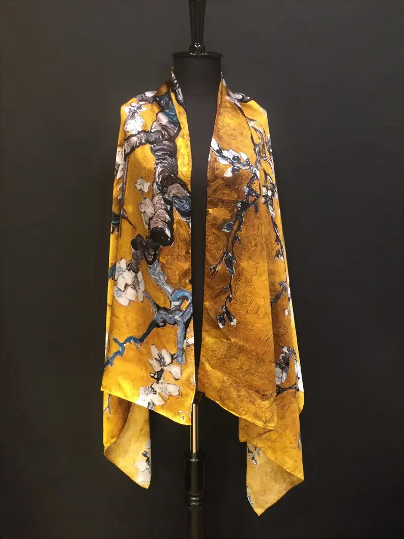 Mulberry pure silk scarf shawl Big Size High Quality 14 mumies (max quality) Vincent van Gogh yellow color. |