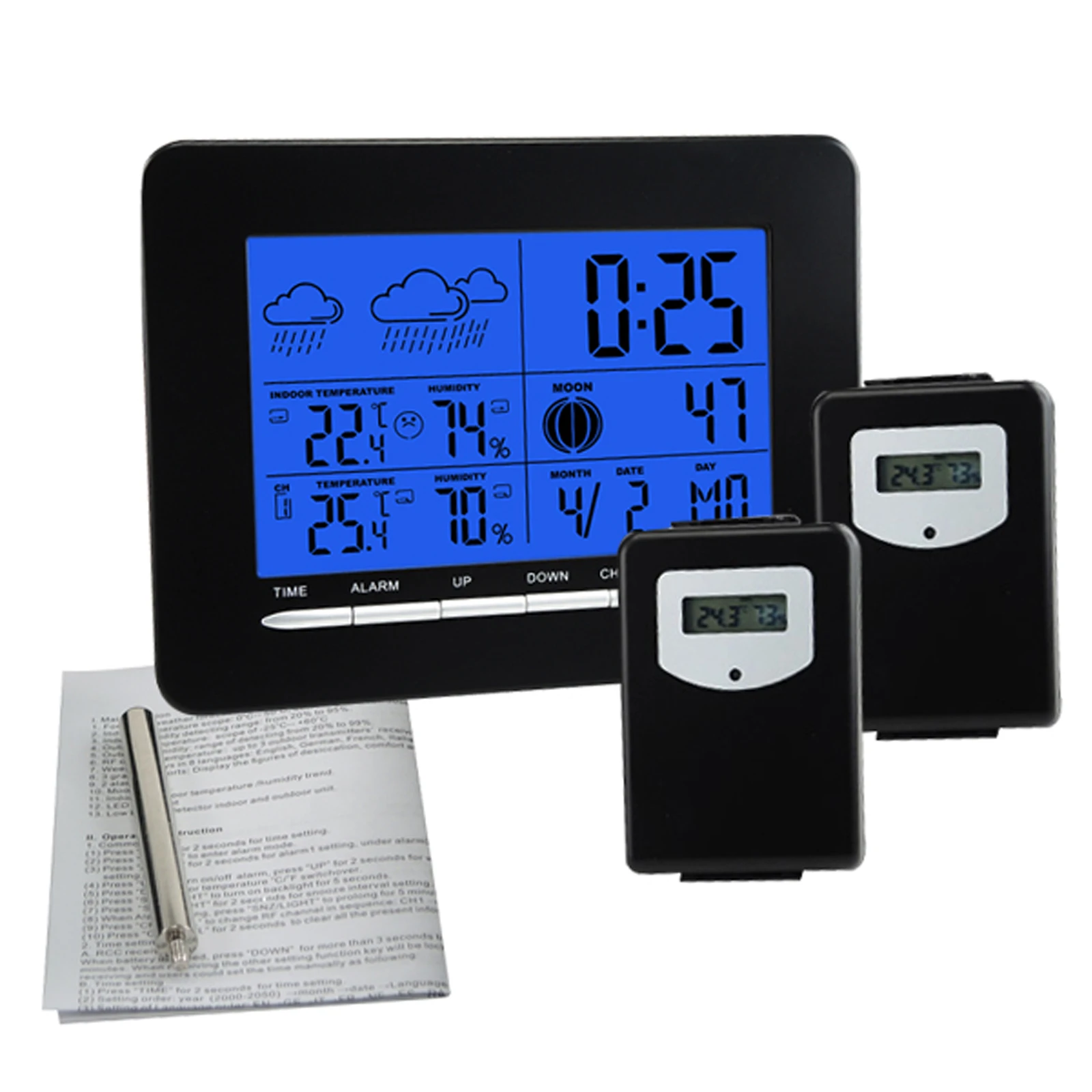 Беспроводная метеостанция с 2 датчиками мультидисплейный барометр DCF RCC