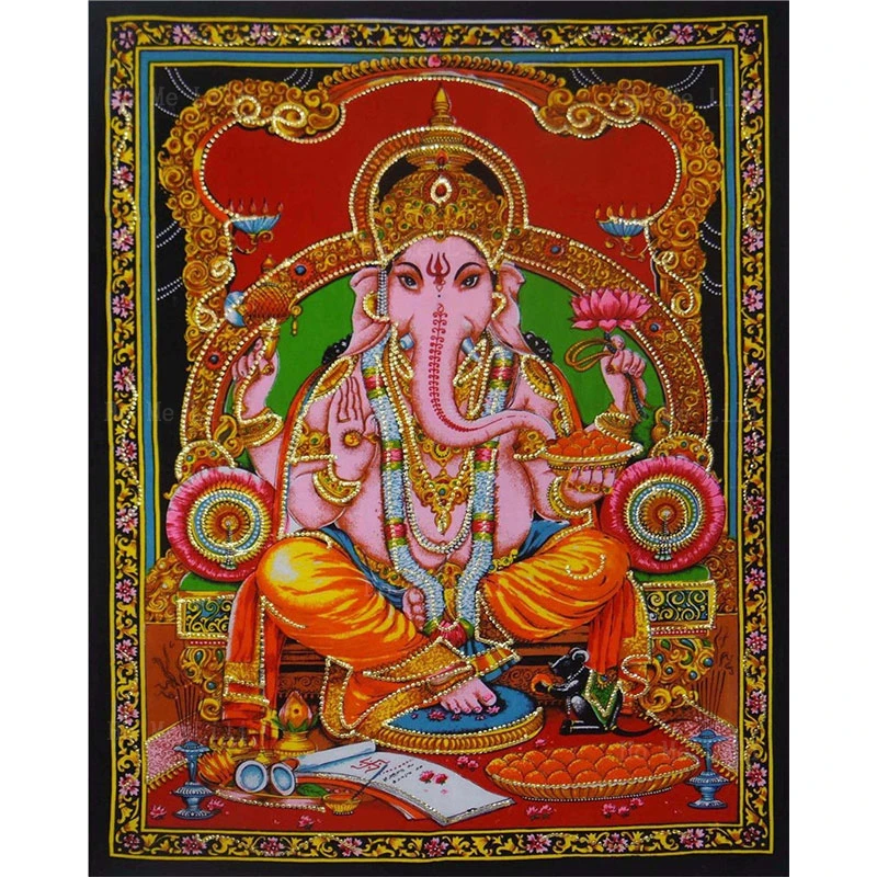 

Hindu God Lord Ganesha Krishna Playing The Flute Nation Boho Religious Canvas Wall Art By Ho Me Lili For Livingroom Home Decor