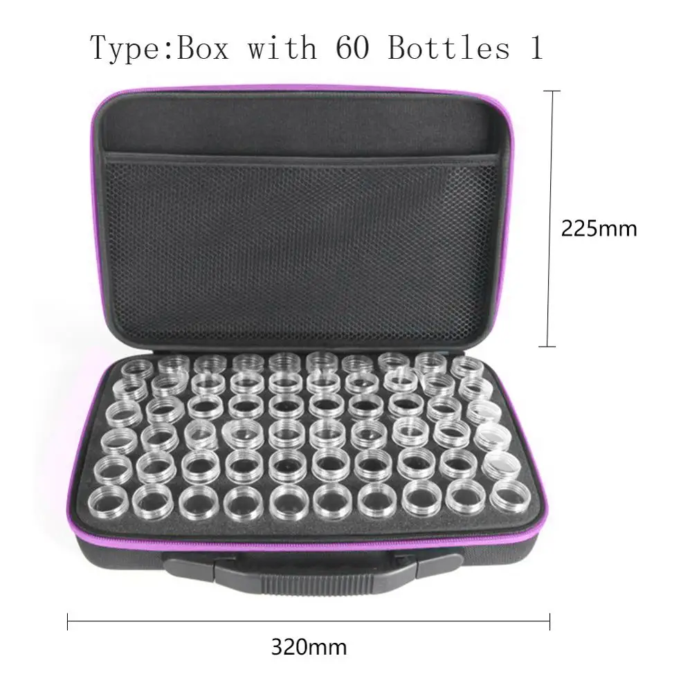 Box with 60 Bottles 60 бутылок Алмазная картина коробка для хранения вышивка алмазная живопись контейнер коробка для хранения инструмент Чехол Держатель ручная сумка на молнии - Цвет: Box with 60 Bottles