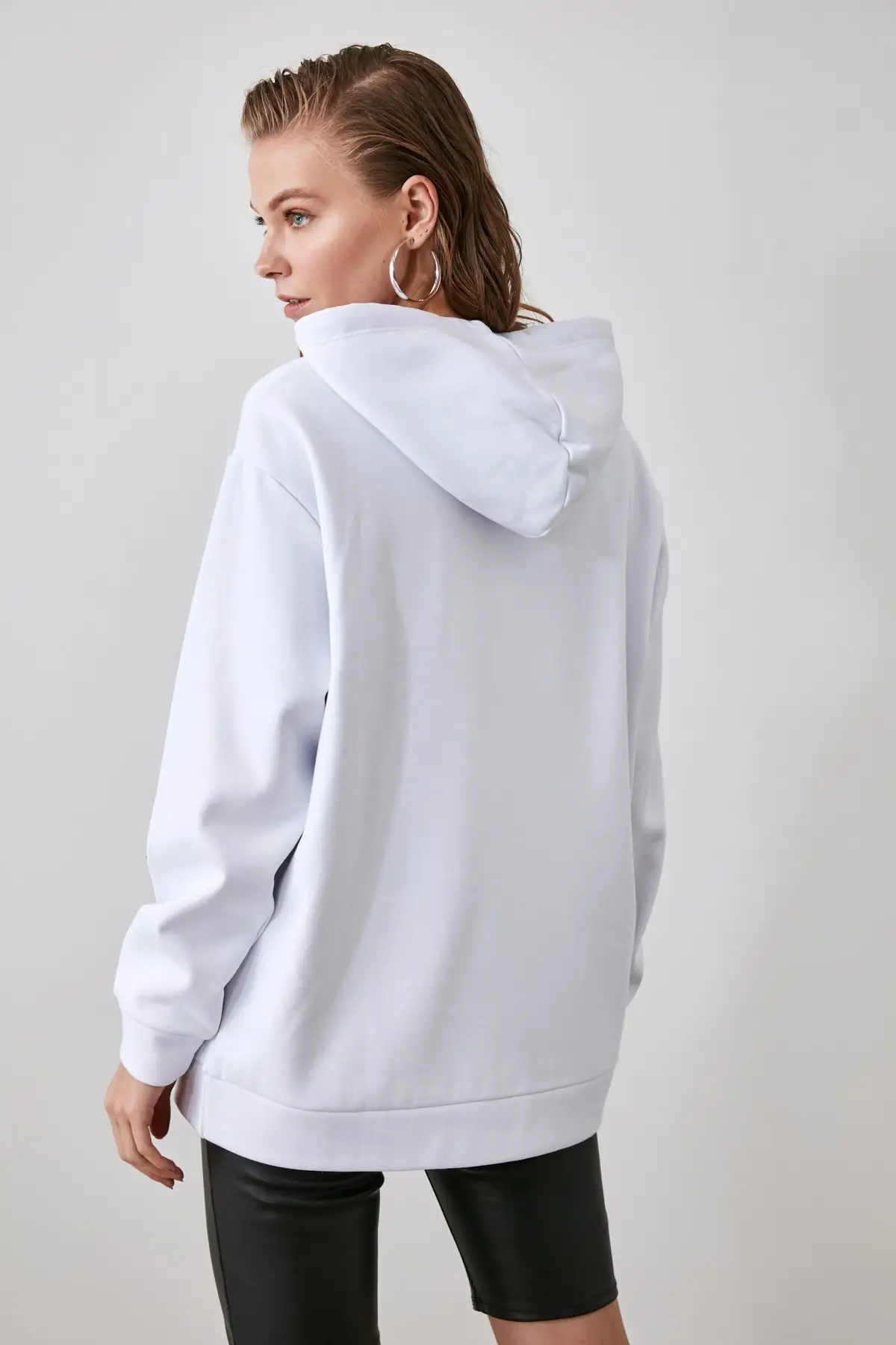 

Raw white Kangaroo Pocket Hooded Boyfriend Knitted Sweatshirt