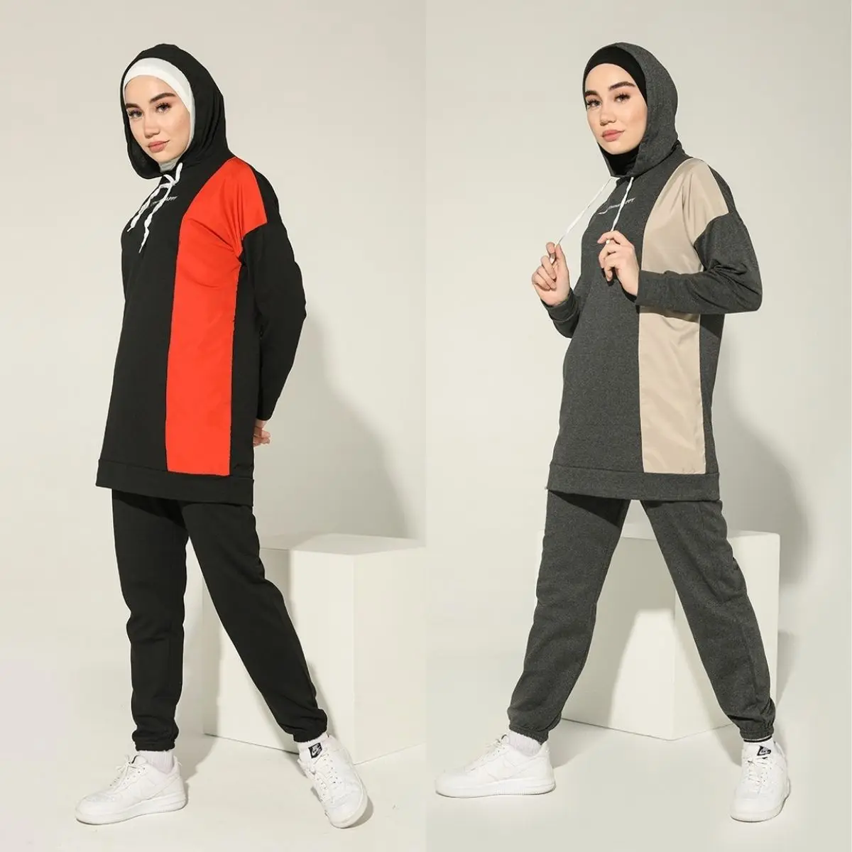 Garnish Tracksuit Suit Hooded Long Sleeve Seasonal Elastic Waist Women Muslim Fashion Hijab Clothing Islam Turkey Istanbul Dubai