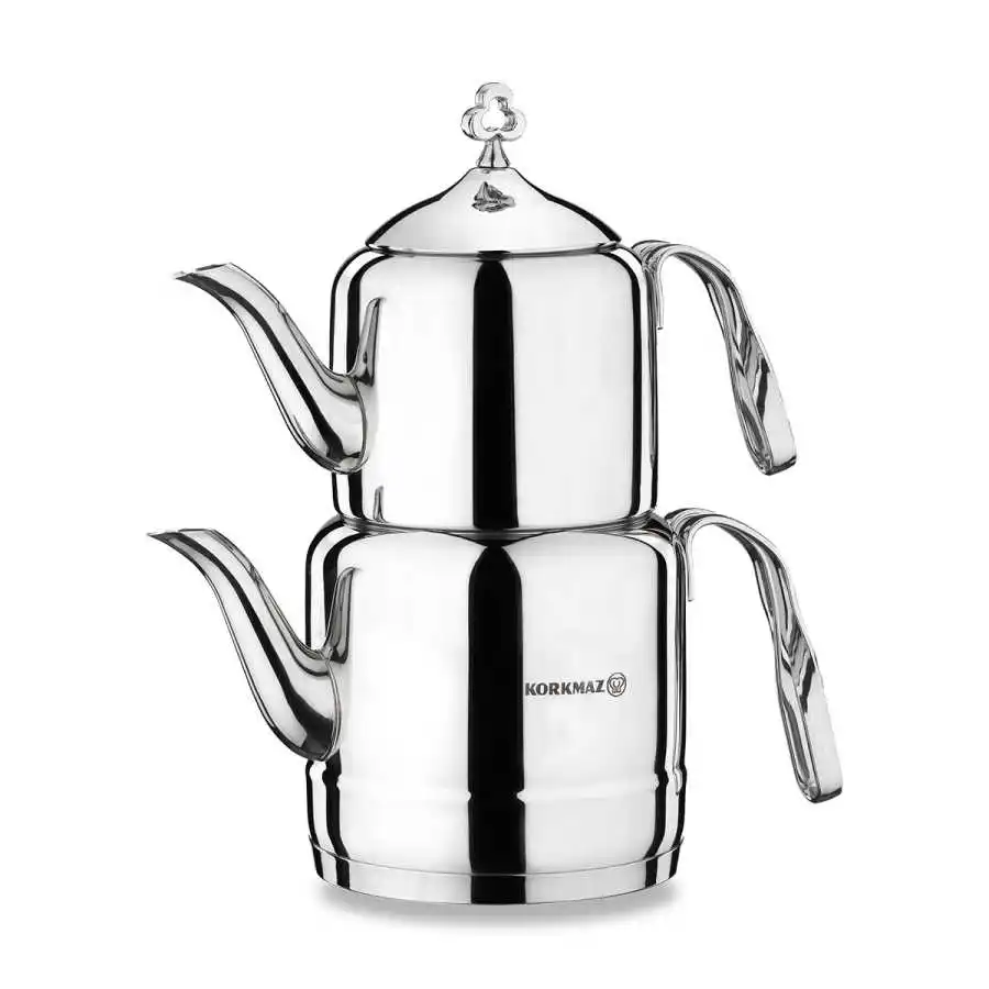 Korkmaz Çinte Teapot Stainless Steel Black Handle Capacity 3.1 Lt Turkish Teapot Set Brewing Tea For tea Pot Set Made in Turkey