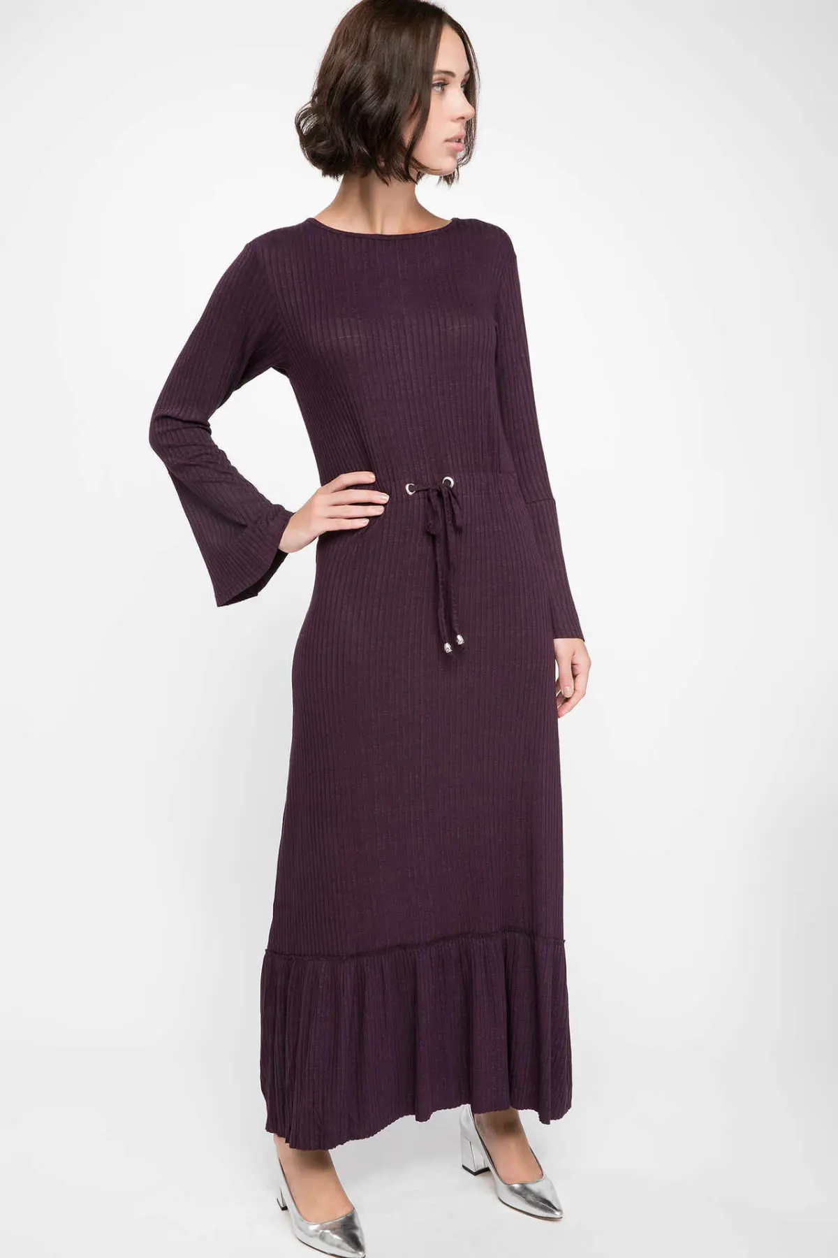 DeFacto женское трикотажное длинное платье осеннее приталенное с длинным рукавом