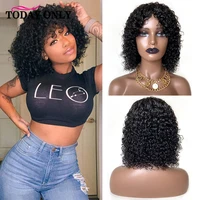 black jerry curly human hair wigs with bangs for black women 12a brazilian virgin hair kinky curly glueless machine made wig
