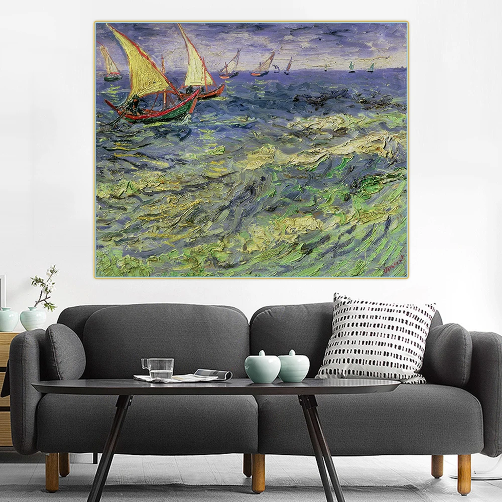 

Holover Canvas Oil Painting Van Gogh"Seascape at Saintes-Maries"Colorism Expressionism Aesthetic Wall Art Home Room Decoration