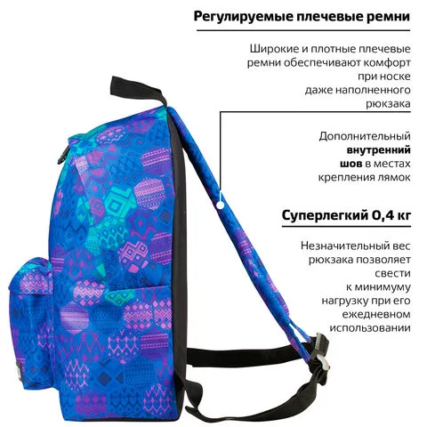 Рюкзак BRAUBERG универсальный сити-формат фиолетовый Фантазия 20 литров 41х32х14 см 225365