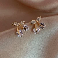 hot exquisite bow little cherry crystalrhinestone stud earrings for women trendy zircon wedding birthday earrings jewelry gifts