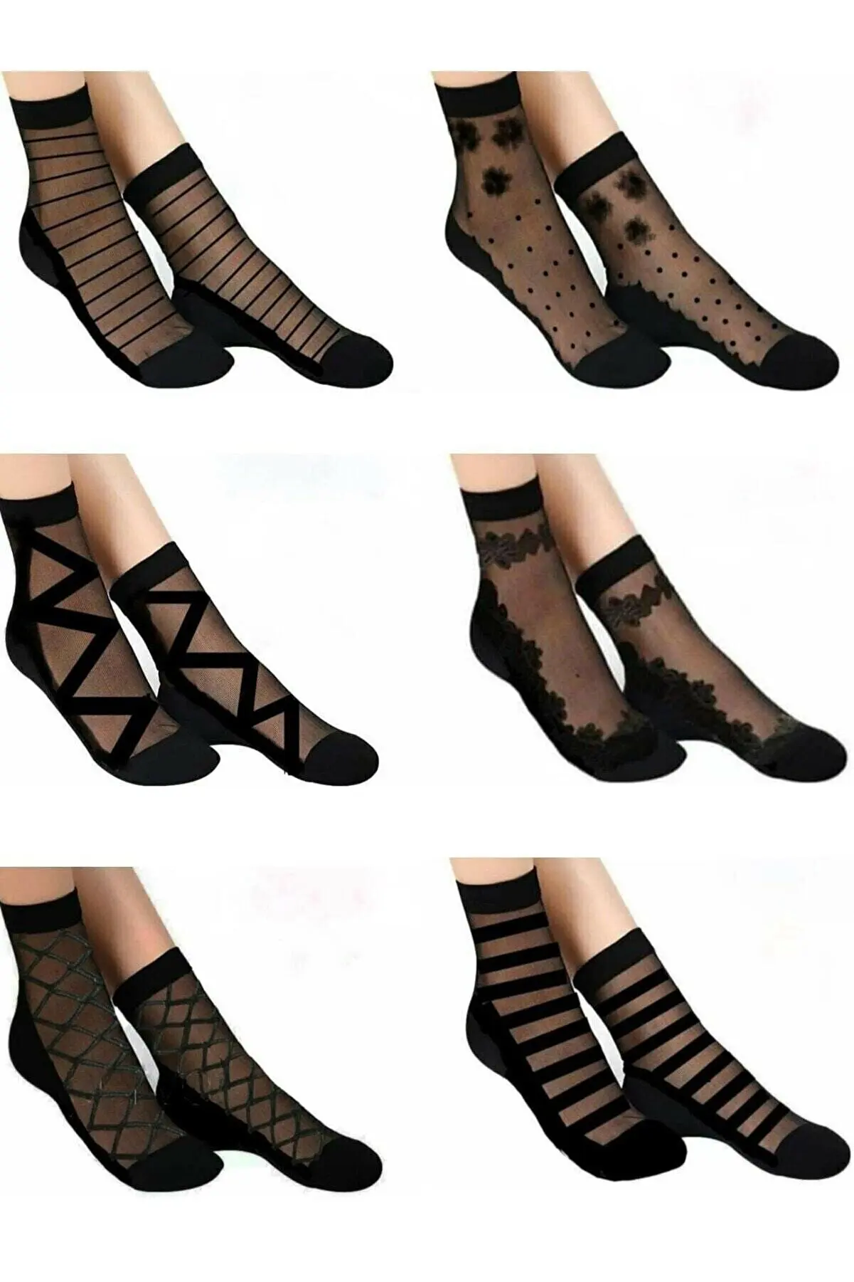 

Socks Women's Patterned Black Tulle Socks 6 'Pack