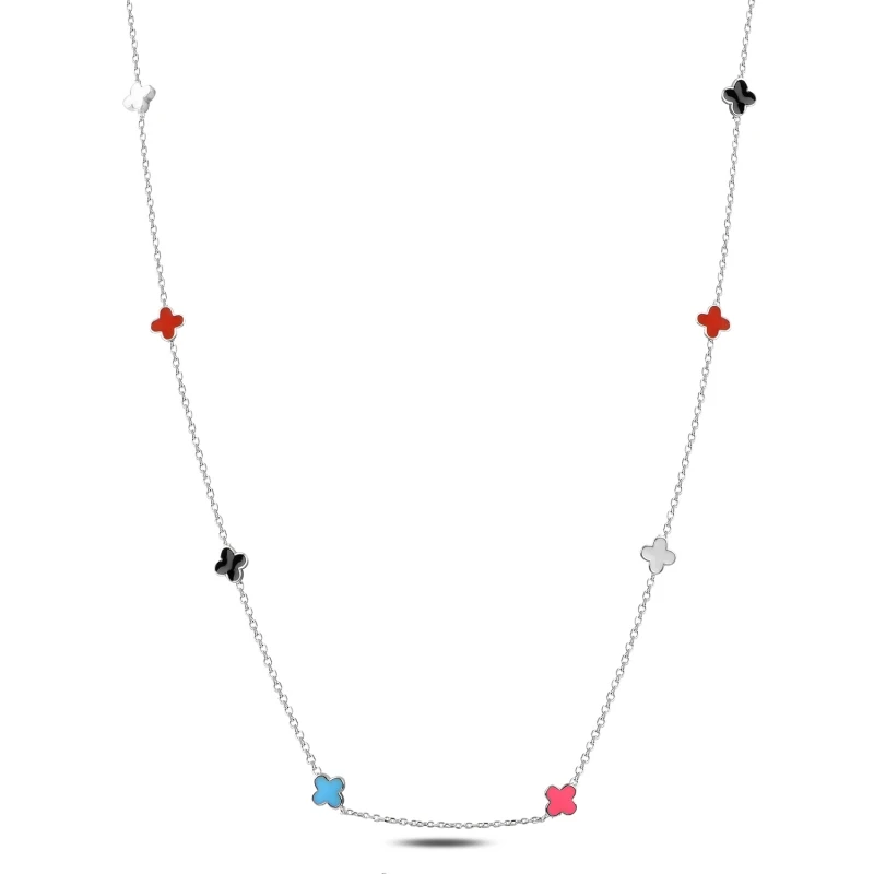 Кутайдан эмалированный в форме клевера ожерелье (60 см) 925 пробы серебро |