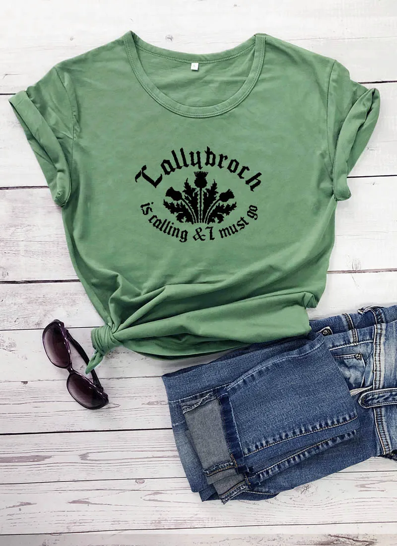 Lallybroch is call and I must go, Новое поступление, Женская забавная Повседневная футболка из хлопка, рубашки в стиле Outlander
