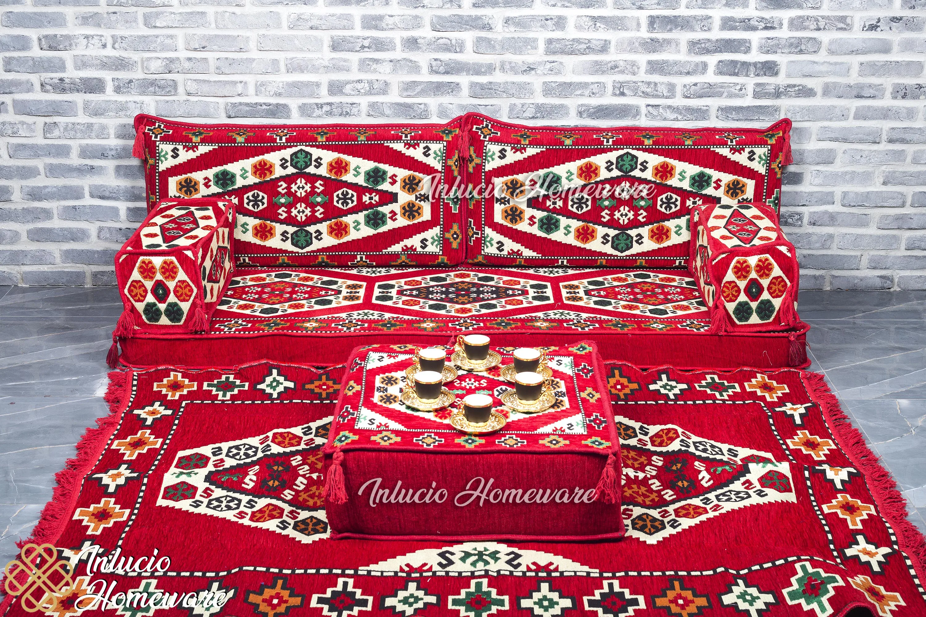 

Arabic Majlis Set Arabic Jalsa Japanese Sofa Floor Cushion Sofa Red Sofa Traditional Pillow Set Carpet Ottoman Furniture