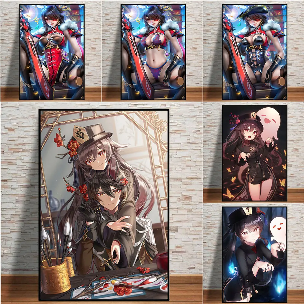 

Genshin Impact Anime Canvas Painting Posters Beidou Hu Tao Pop Art Prints Rock Lee Neji Hyuga Wrap Picture for Living Room Decor