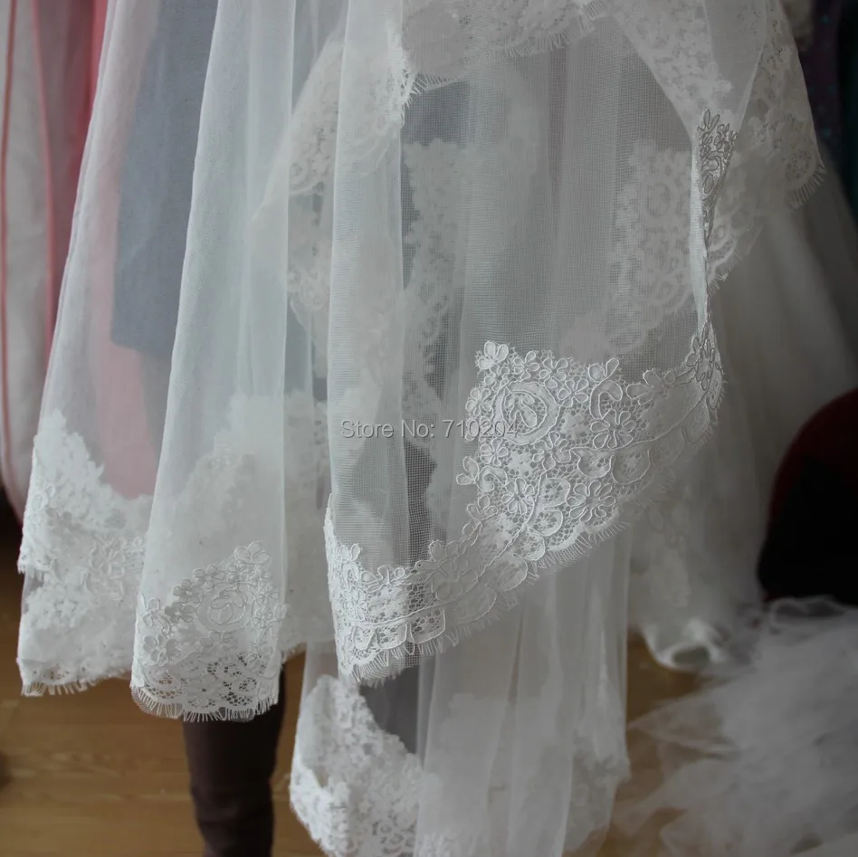 OEM завод красивые ресницы кружева Короткие свадебные dress-140cm Длинная фата невесты