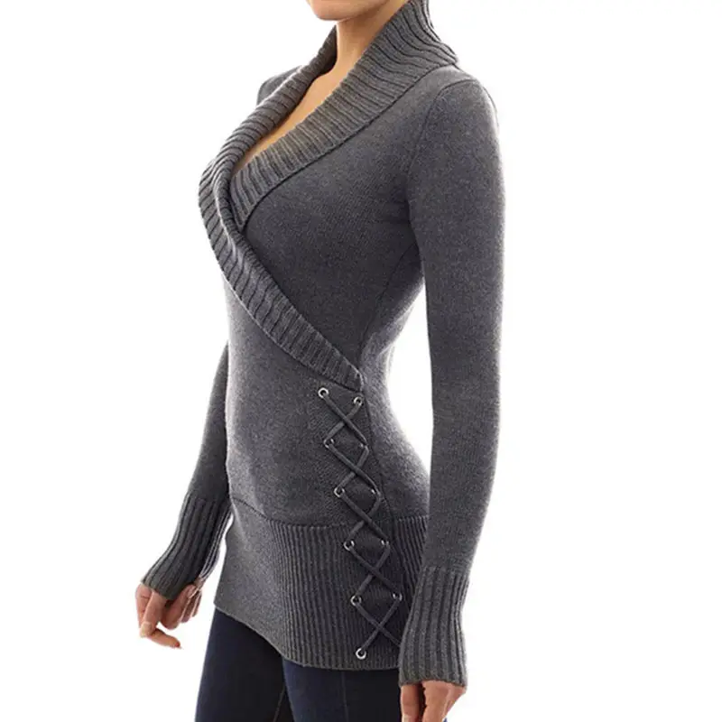 

Fashionable new women's front cross V-Neck long sleeve Pullover knitted sweater Pullover