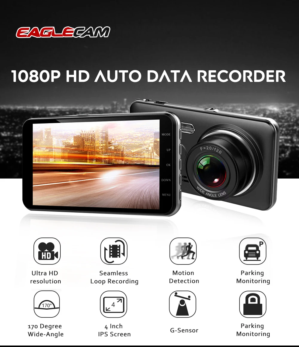 Автомобильный видеорегистратор Камера экран 4 0 дюйма Full HD 1080P двойной объектив с
