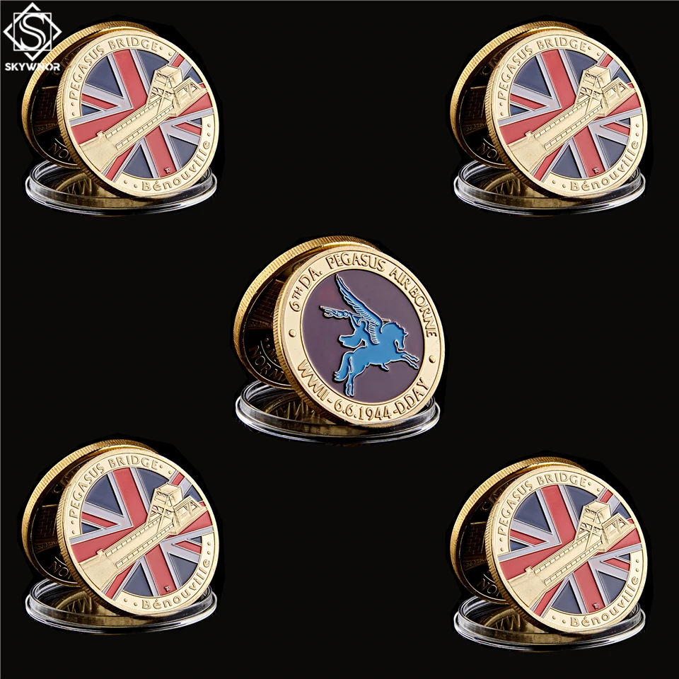 Золотая монета 5 шт. в стиле Нормандия пегасский мост 6 я коллекция|Безвалютные