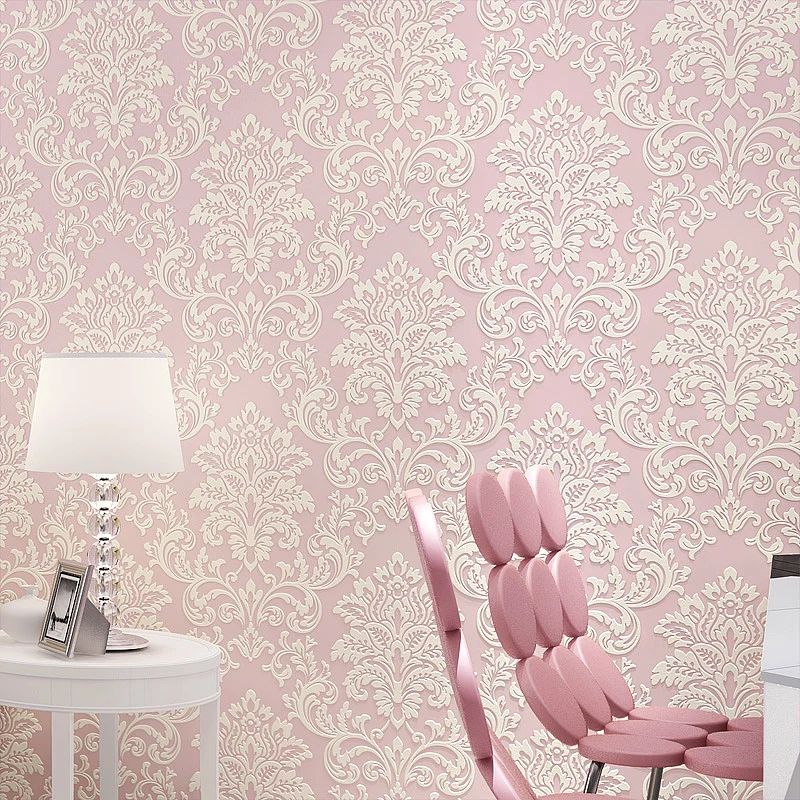 

Thick Damascus Non-woven Wallpaper European-style Bedroom Parlor Simple Wallpaper 3d Tv Background Damascus Wallpaper Green