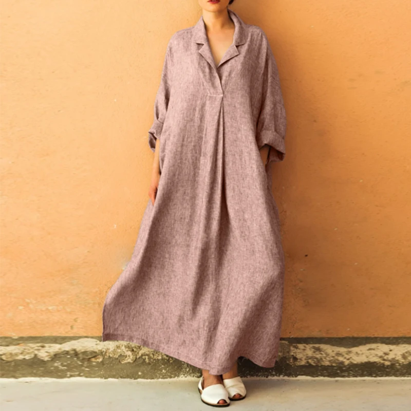 

New fashion women's shirt long V-neck dress cross Lapel Maxi full length shirt dress