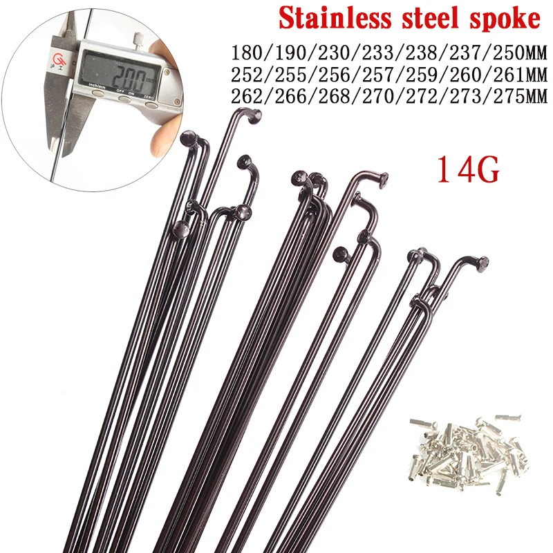

Bicycle spokes wire mountain / road bike 304 stainless steel spokes 14G black high-strength bicycle spokes180MM-275MM Spoke cap