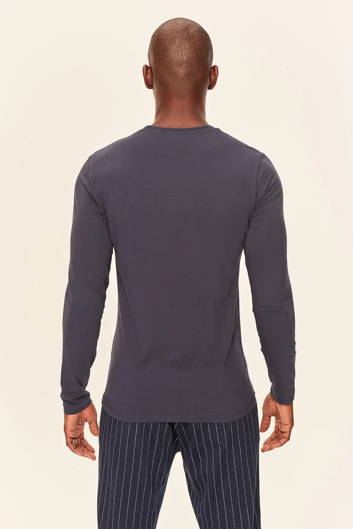 Trendyol Navy Men's T-Shirt Presser - Flexible Fabric Slim Fit Long Sleeve V Neck TMNAW19BO0005 | Мужская одежда