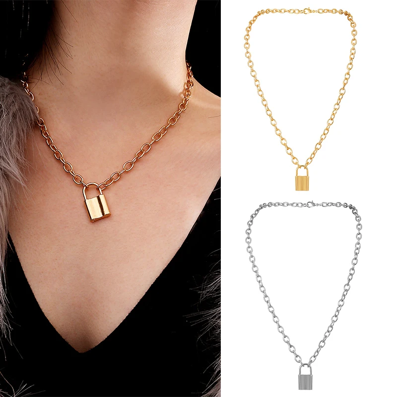 

Sale Simple New Alloy Lock Pendant Women Men Necklace Personality Jewelry Unisex Punk Long Chain Gift