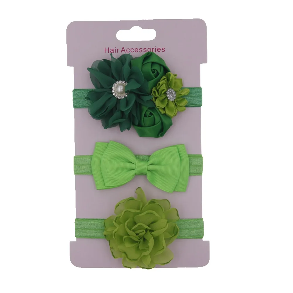 

2019 New 3Pcs/set Kids Elastic Flower Headband Rhinestone Girls Bowknot Hairband Hair Accessories Set Photography Headwear