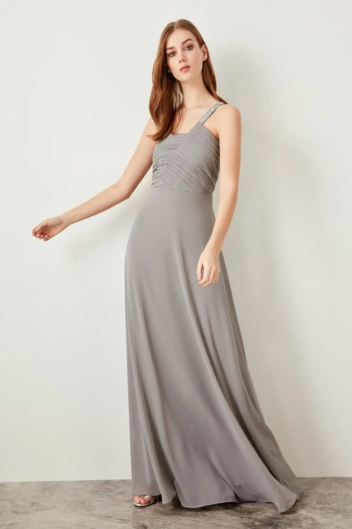 Trendyol серое вечернее платье с корсажем TPRSS19VH0008|Вечерние платья| |