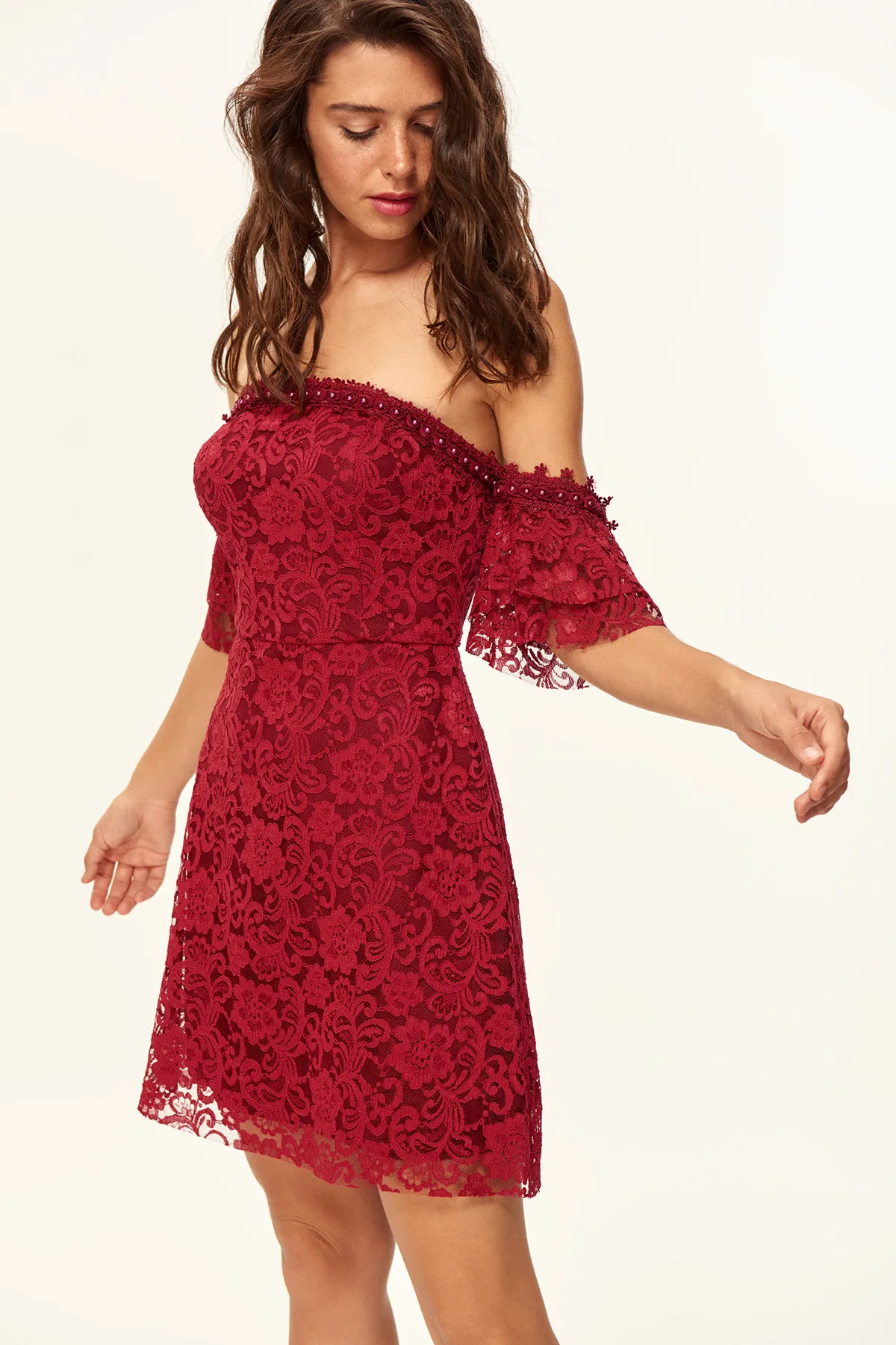 Кружевное платье Trendyol Bordeaux Henna TPRSS18UT0002 | Свадьбы и торжества