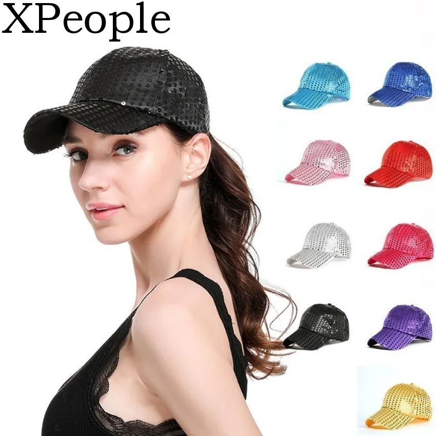 

XPeople Shiny ponytail baseball cap Summer Mesh Hat High Bun Hat Hip Hop Cap Adjustable Size Variety Styles and Colors