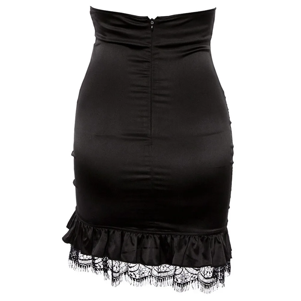 

Gothic Bodycon Skirt Women Autumn Stylish Lace Bandage Pleated Zipper High Waist Slim Ladies Party Club Sexy Goth Black Skirts