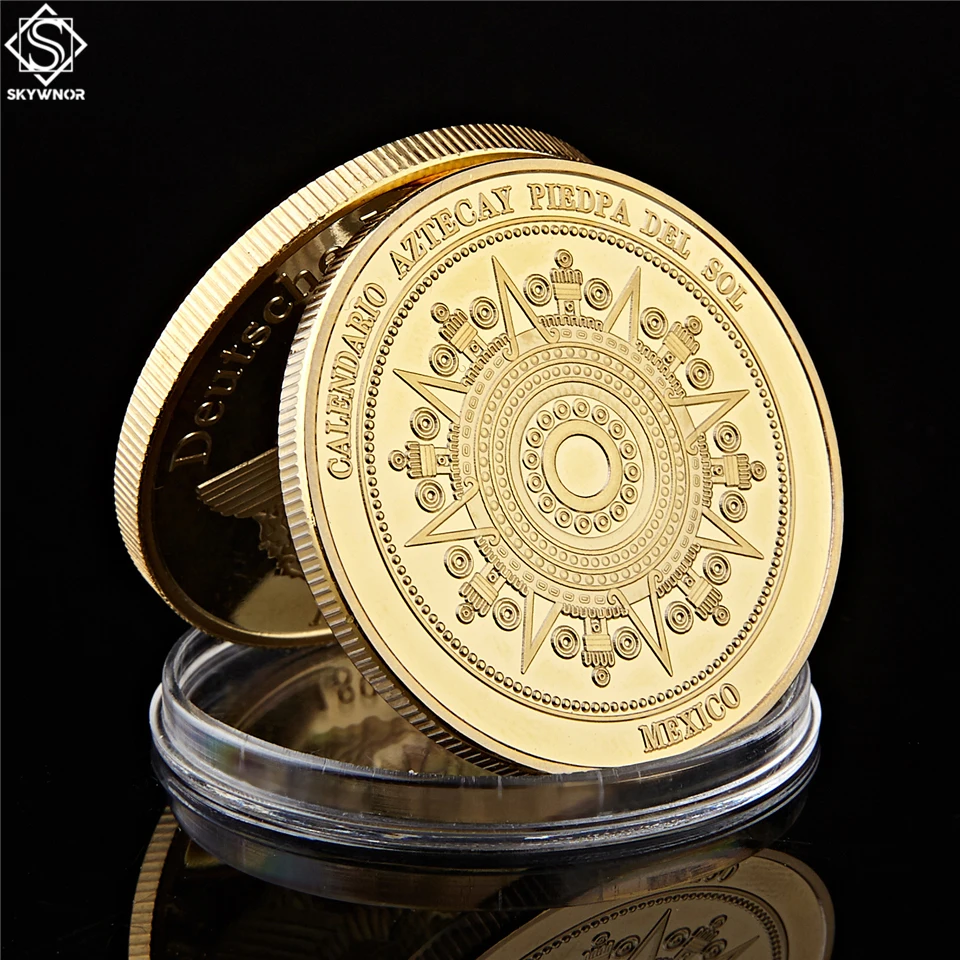 The Maya Gold Plated Coin Mexico Mayan Prophecy Calendar Antique Souvenir Coin Vintage Polish Coin Collectible Gifts