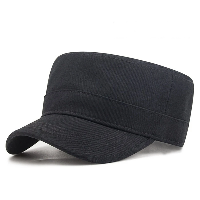 

Design Customized Plain Cap Male Pure Cotton Solid Color Black Army Flat Cap Adult Military Hats Big Size Man Caps S M L XL