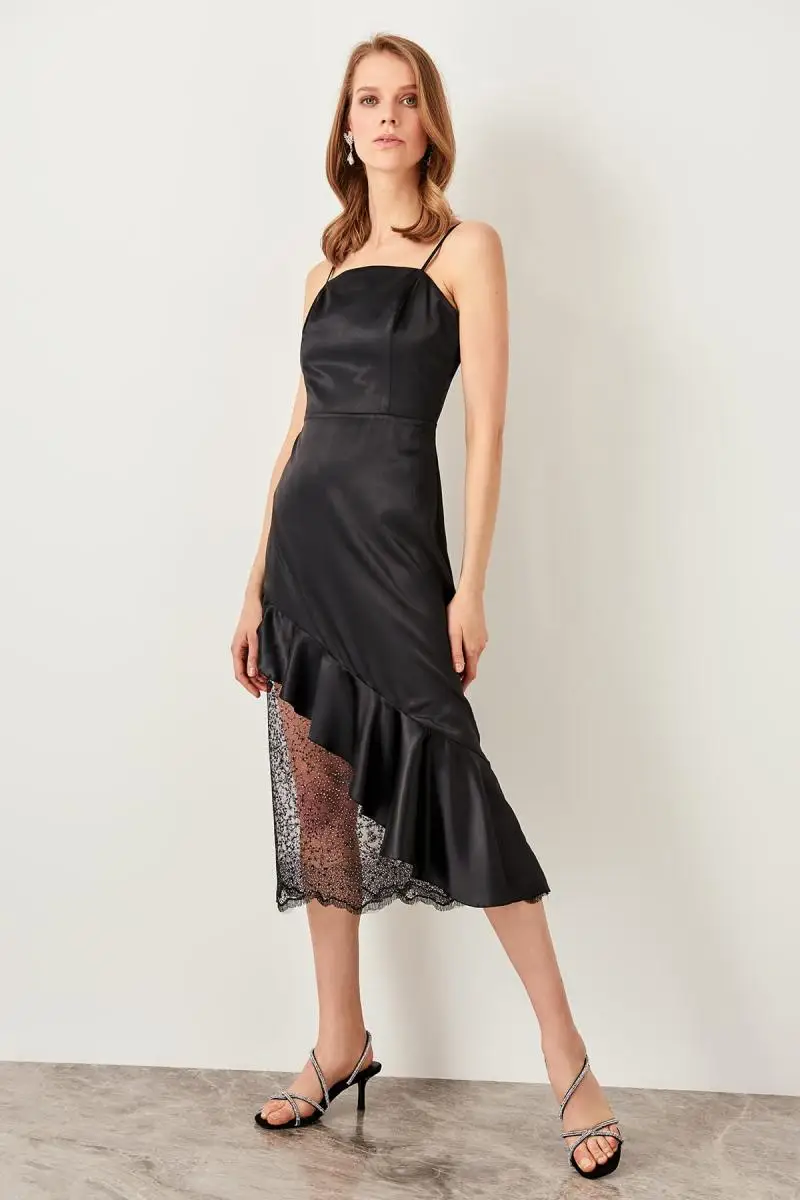 Trendyol черный серебристый кружевной отделкой TPRSS19UT0055|Женские платья| |