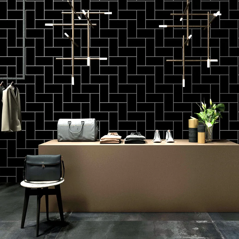 

Brick Style Black And White Nordic Wallpaper Gird Pattern Clothing Store Dairy Tea Shop Wallpapers Home Decor