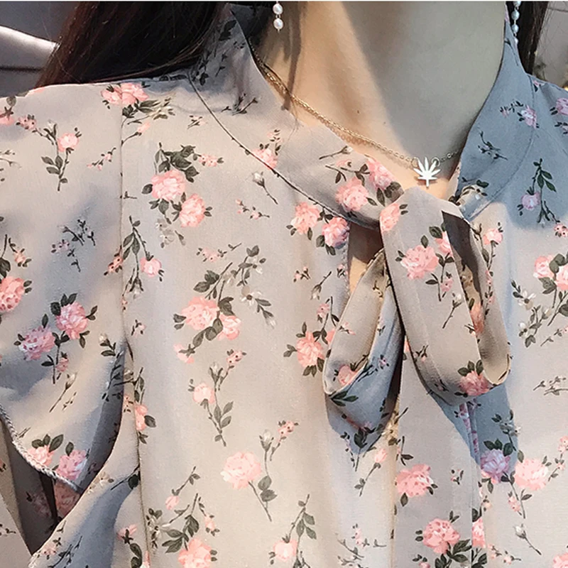 

Bgteever Vintage Bow Stand Collar Floral Printed Women Dress Flare Sleeve Pleated Female Chiffon Dress 2019 Women Midi Vestidos