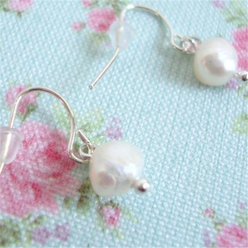 10-11mm White Baroque Pearl Earrings Silver Hook Personality Delicate Fine Elegant Jewelry Fashion Diy Irregular Noble | Украшения и