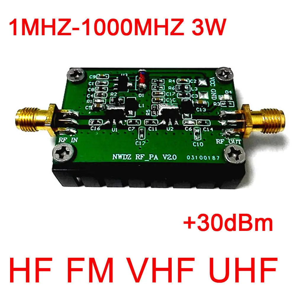 

РЧ усилитель мощности 1-1000 МГц 3 Вт 35 дБ HF VHF UHF FM передатчик широкополосный F/Ham радио портативная рация Коротковолновая волна дистанционного ...