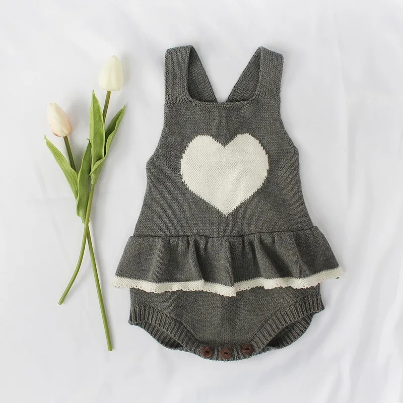 

Fashion Baby Girl Knitted Jumpsuit Outfit Romper Dress Set Winter Pink Grey Cute Sleeveless Overalls For Newborn Kids Children