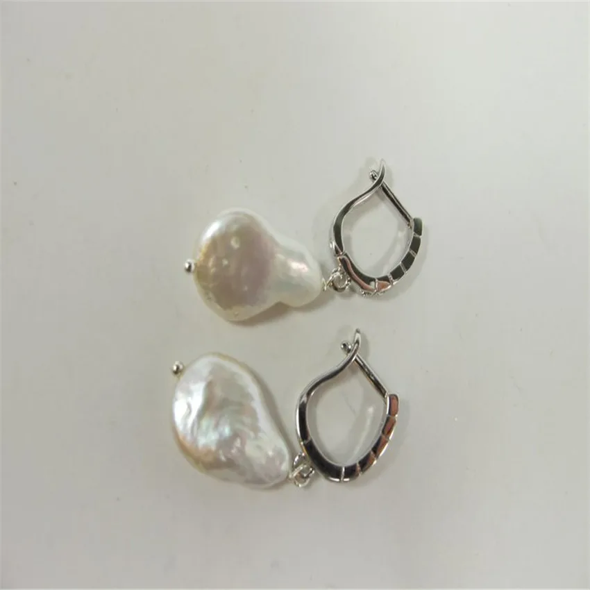 13-16mm White Baroque Pearl Earrings Women Diy Silver Zircon Ear Dangle Jewelry AAA Stud Flawless Wedding Mesmerizing Handmade | Украшения