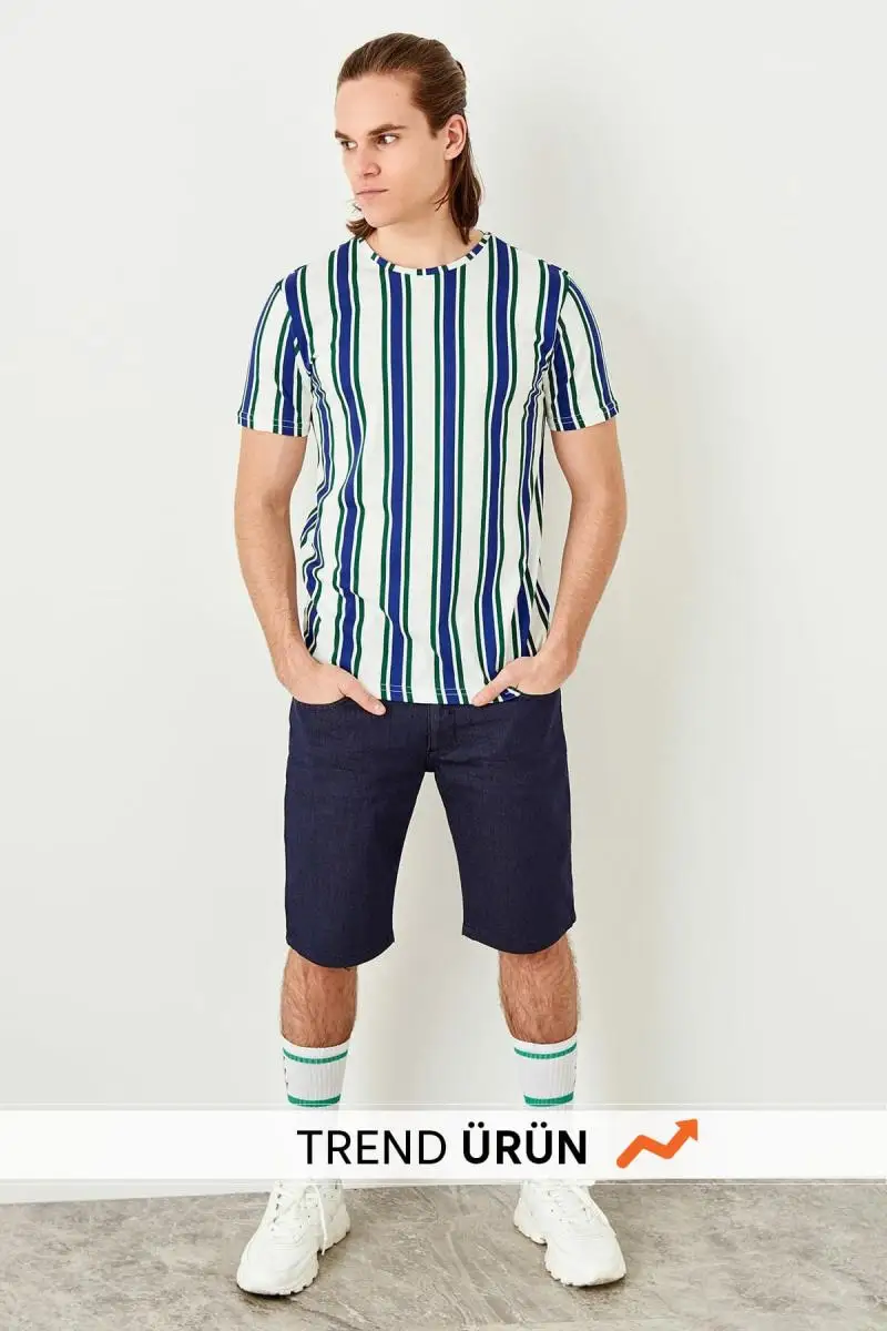 Trendyol белая мужская полосатая футболка TMNSS19TX0038|Футболки| |