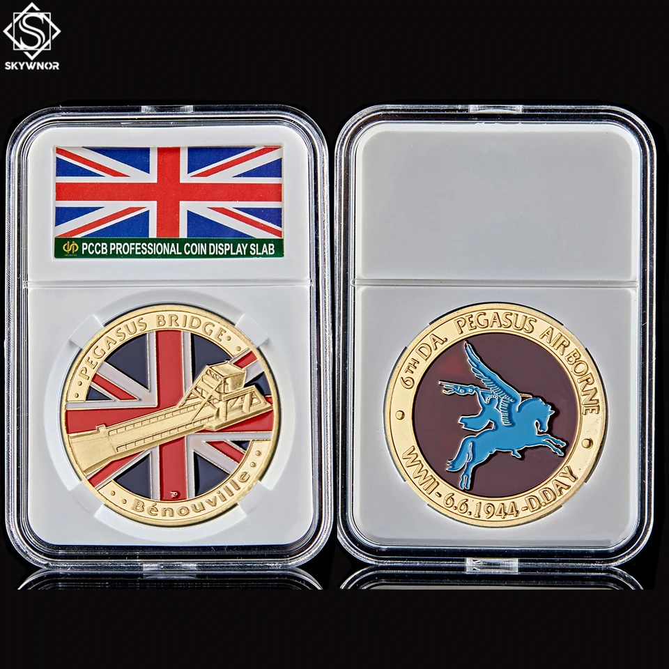 UK Airborne Normandy Landing Commemorative Coins 70th Anniversary Gold Plated WW2 With PCCB Stand Collection
