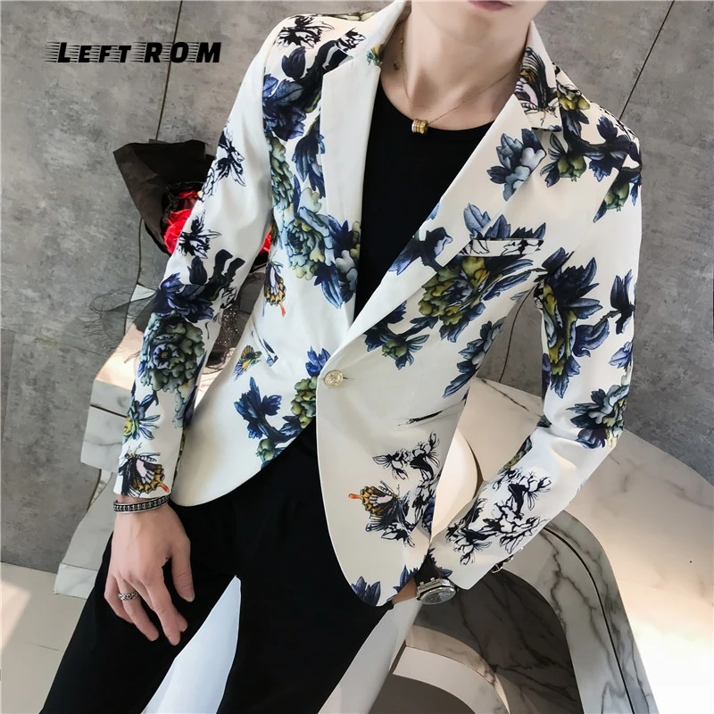 Mens Floral Blazer Male Terno Masculino Slim Fit 2018 Autumn Stylish Blazers For Men Para Hombre One Button Suit Jacket | Мужская одежда