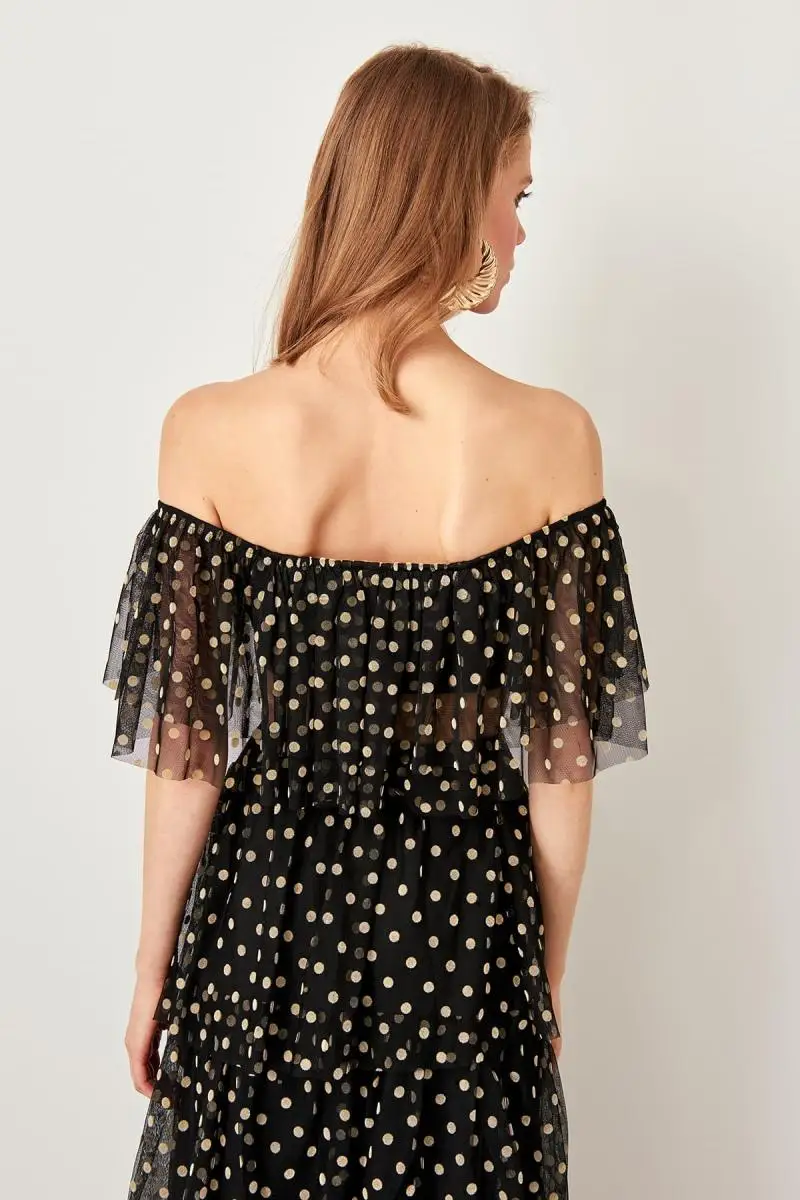 Trendyol Черный Флокированный горошек бюстье TPRSS19DU0030|Бюстье и корсеты| |