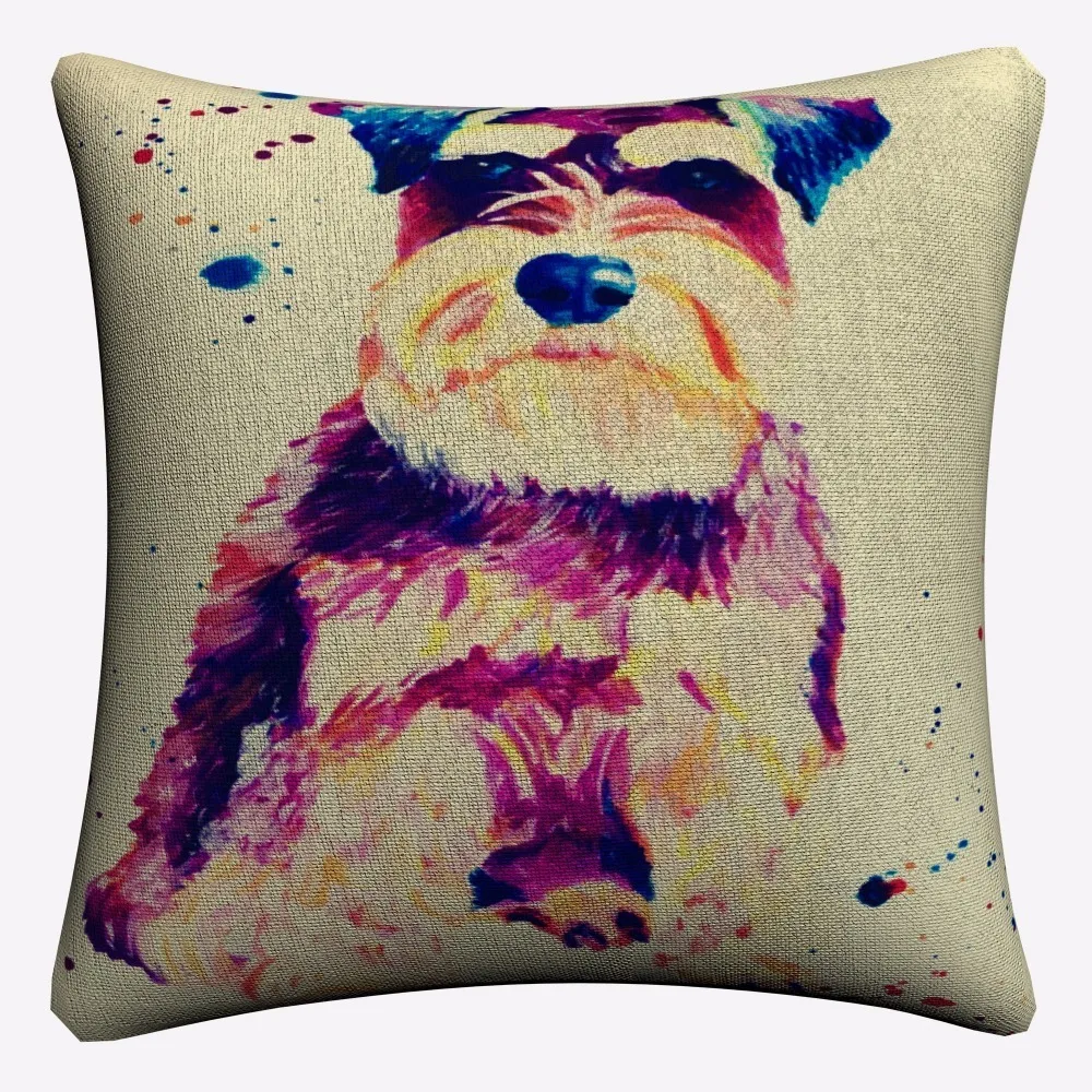 Schnauzer Watercolor Dog Decorative Cotton Linen Cushion Cover 45x45cm For Sofa Chair Printed Pillowcase Seat Car Home Decor | Дом и сад
