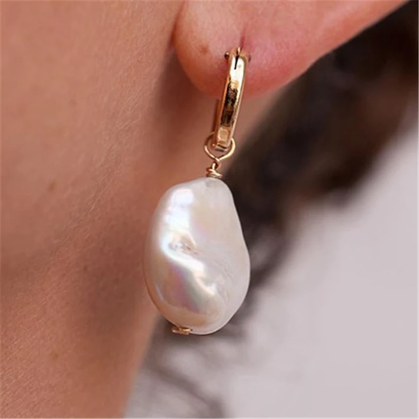 14-15mm White Baroque Pearl Earrings Gold Hook Aaaa Irregular Fashion Classic Noble Elegant Jewelry Delicate Personality Fine | Украшения и