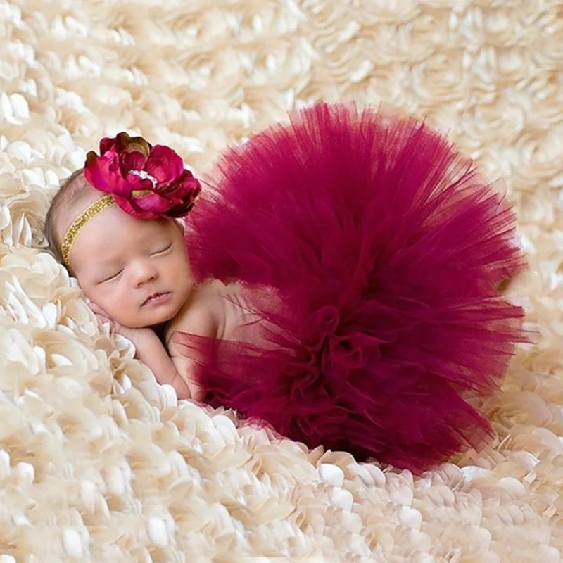 New 1 Set Newborn Infant Baby Girl Lovely Soft Yarn Princess Tutu Skirt Costume With Matching Flower Headband For Photography | Мать и