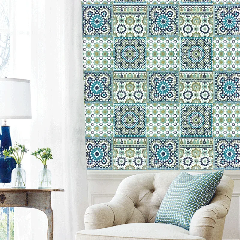 

Wallpaper Mediterranean Antique Tile Pattern Living Room Dining Room Tv Background Wall Porch Wallpaper American Style