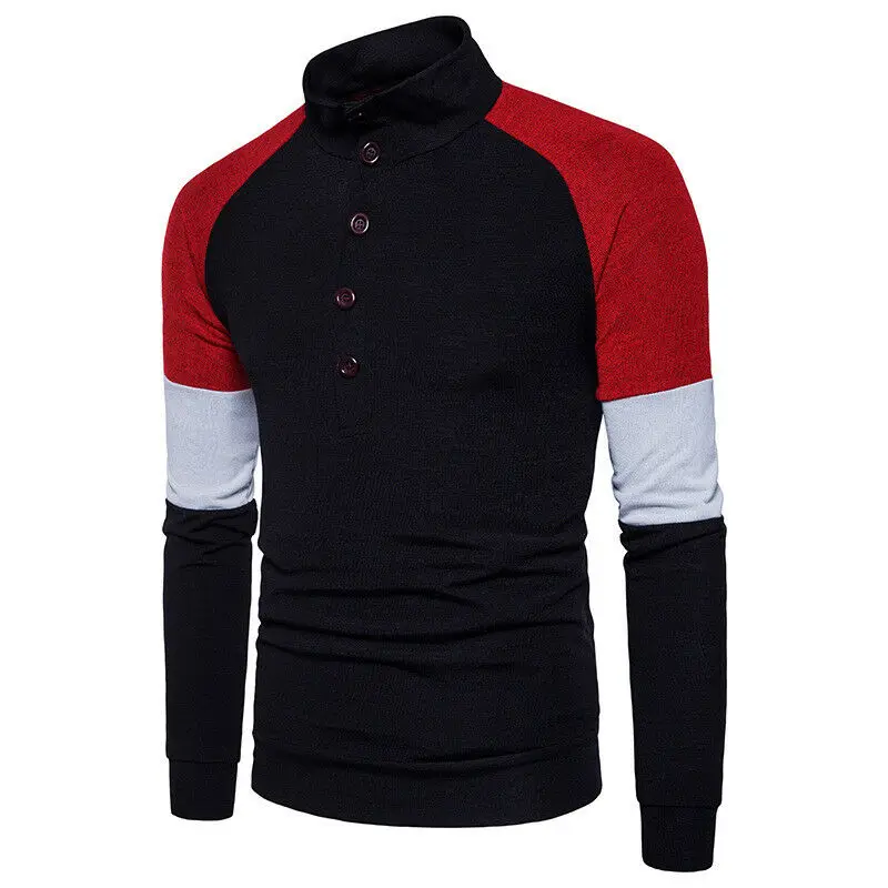 Sweater Sleeve Collared Henley Knit Men's Button Color Long Matching | Мужская одежда