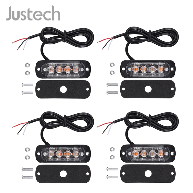 Justech 4 шт. 12 В 24 в янтарный восстановление стробоскоп Светодиодный свет оранжевый
